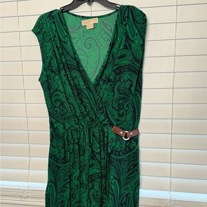 Michael Kors Green Sheath Dress V-Neck Sleeveless